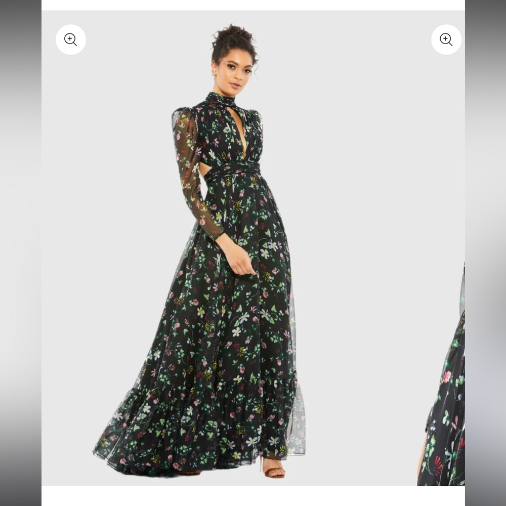 Mac Duggal Black Floral Long Sleeve Dress